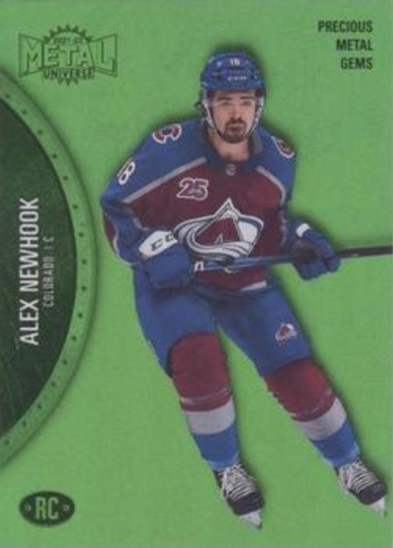 Alex Newhook 2021 Metal Universe #180 Precious Metal Gems Green /100 Rookie RAW