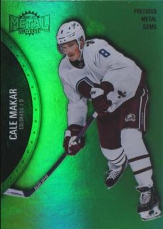 Cale Makar 2021 Metal Universe #112 Precious Metal Gems Green /100 RAW