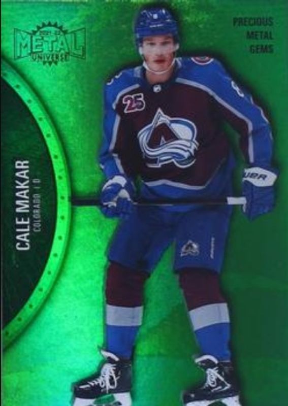 Cale Makar 2021 Metal Universe #45 Precious Metal Gems Green /100 RAW