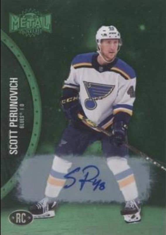 Scott Perunovich 2021 Metal Universe #171 Autographs Green /10 Rookie RAW