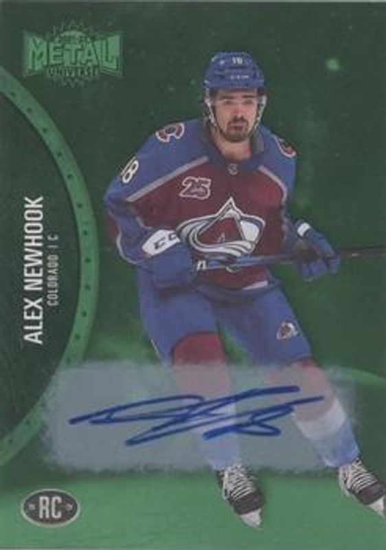 Alex Newhook 2021 Metal Universe #180 Autographs Green /10 Rookie RAW