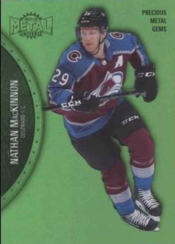 Nathan MacKinnon 2021 Metal Universe #75 Precious Metal Gems Green /100 RAW
