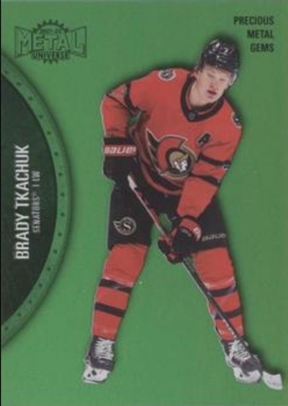 Brady Tkachuk 2021 Metal Universe #115 Precious Metal Gems Green /100 RAW