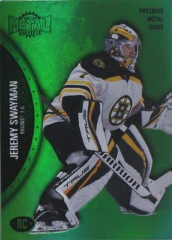 Jeremy Swayman 2021 Metal Universe #170 Precious Metal Gems Green /100 Rookie RAW