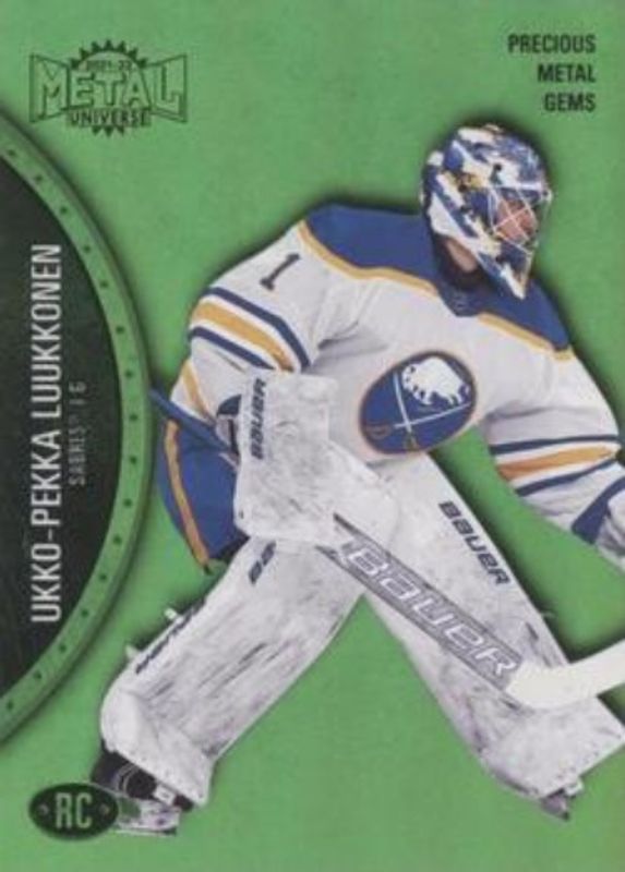 Ukko-Pekka Luukkonen 2021 Metal Universe #158 Precious Metal Gems Green /100 Rookie RAW