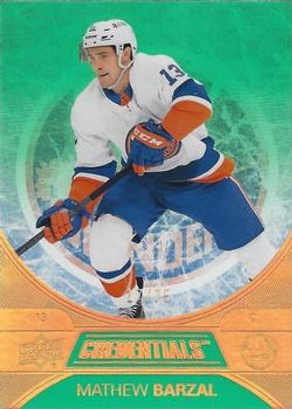 Mathew Barzal 2021 Upper Deck Credentials #23 Neon Green /75 RAW