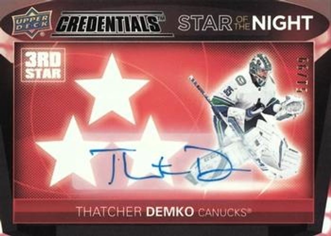 Thatcher Demko 2021 Upper Deck Credentials #3S-2 Stars of the Night Third Star Autographs /99 RAW