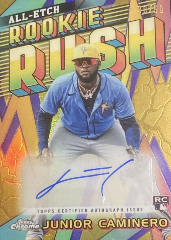 Junior Caminero 2024 Topps Chrome Update #CURR-JC All-Etch Rookie Rush Autographs - Gold Refractor /50 RAW