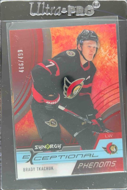 Brady Tkachuk 2021 Upper Deck Synergy #EP-BT Exceptional Phenoms - Red /499 RAW
