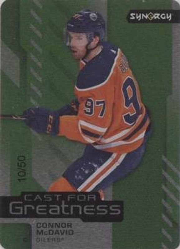 Connor McDavid 2021 Upper Deck Synergy #CG-1 Cast For Greatness Green Achievements /50 RAW