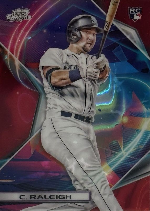 Cal Raleigh 2022 Topps Chrome Cosmic #169 Red Flare Refractor /5 Rookie RAW