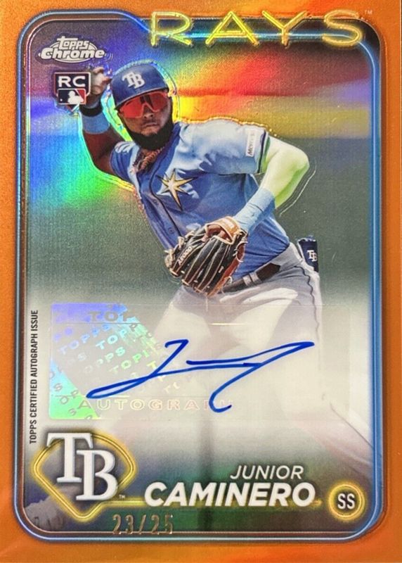 Junior Caminero 2024 Topps Chrome Update #AC-JCA Autographs - Orange Refractor /25 Rookie RAW