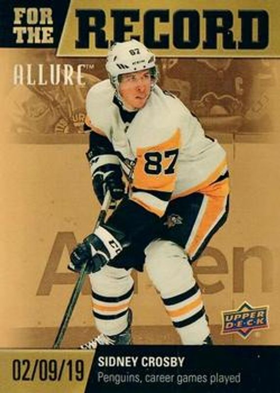 Sidney Crosby 2019 Upper Deck Allure #FR-3 For The Record Golden Treasure /1 RAW