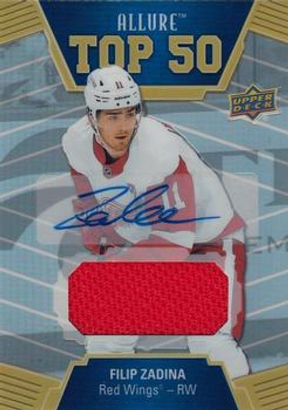 Filip Zadina 2019 Upper Deck Allure #T50-34 Top 50 Autographs Jersey Relics /25 Rookie RAW