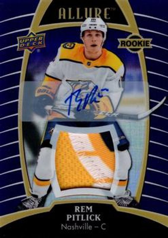 Rem Pitlick 2019 Upper Deck Allure #67 Purple Diamond Autographs Patch Relics /10 Rookie RAW