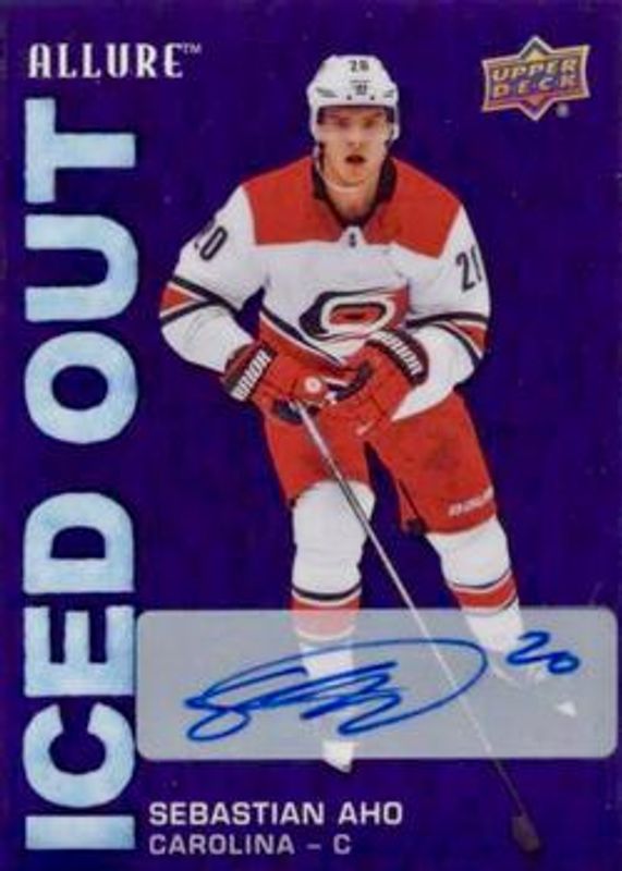 Sebastian Aho 2019 Upper Deck Allure #IO-SA Iced Out Purple Diamond Autographs /25 RAW