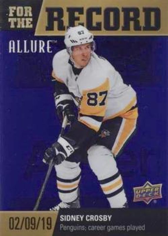 Sidney Crosby 2019 Upper Deck Allure #FR-3 For The Record Purple /10 RAW