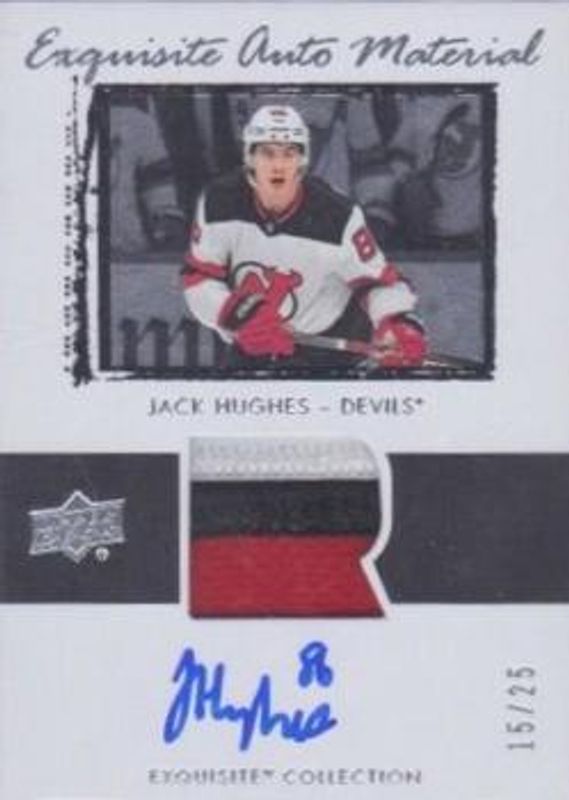 Jack Hughes 2019 Upper Deck Ice #03T-JH Exquisite Collection 2003 Rookie Auto Patch Tribute /25 RAW