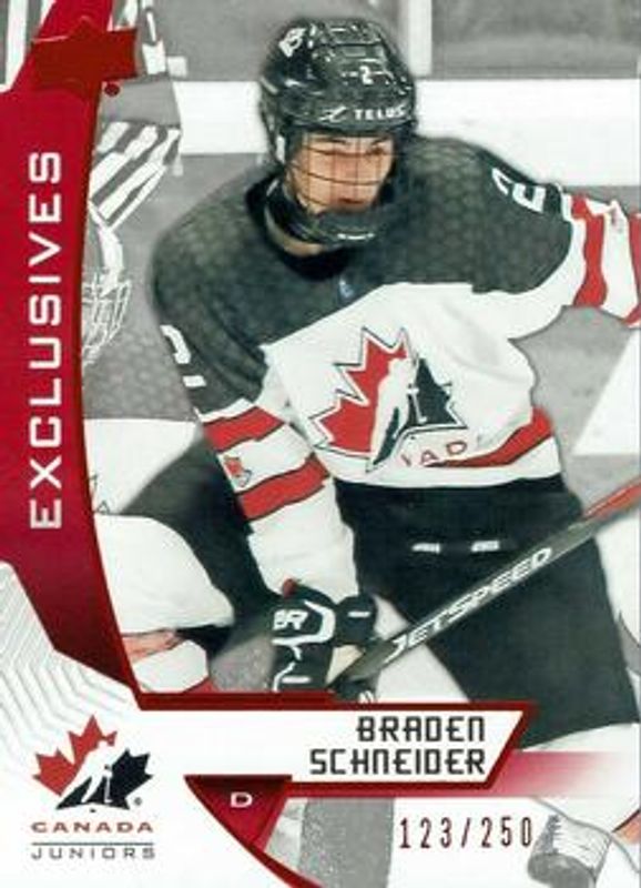 Braden Schneider 2019 Upper Deck Team Canada Juniors #76 Exclusives /150 RAW