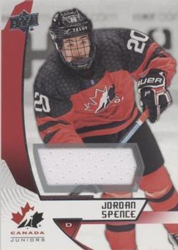Jordan Spence 2019 Upper Deck Team Canada Juniors #81 Jersey Relics RAW