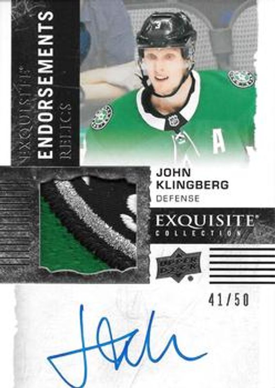 John Klingberg 2019 Upper Deck The Cup #ER-JK Exquisite Collection Endorsements Relics /50 RAW