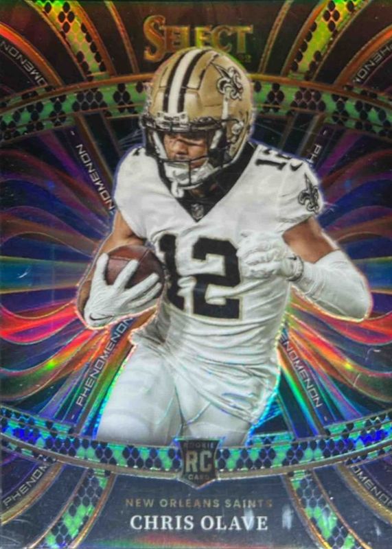 Chris Olave 2022 Select #PHE-23 Phenomenon - Green & Black Snakeskin /2 Rookie RAW