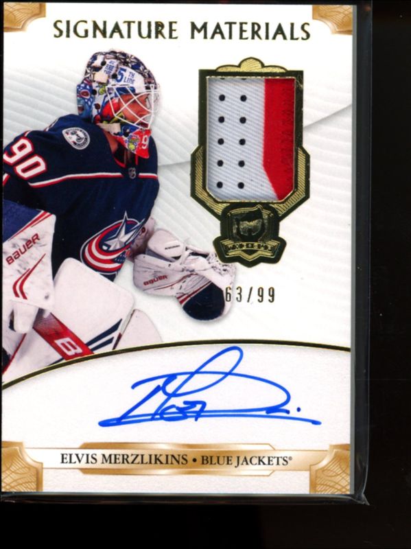 Elvis Merzlikins 2019 Upper Deck The Cup #SP-ME Signatures Materials Rookies /99 RAW