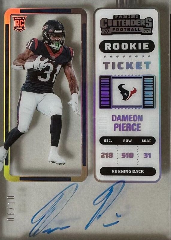 Dameon Pierce 2022 Contenders #111 Rookie Ticket Auto - Clear Ticket /10 RAW
