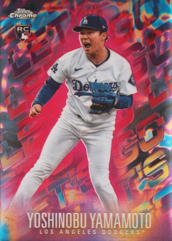 Yoshinobu Yamamoto 2024 Topps Chrome Update #LGC-49 Let's Go! - Red Refractor /5 Rookie RAW