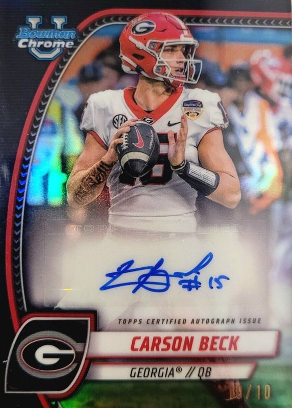 Carson Beck 2024 Bowman Chrome University #PA-CBE Prospect Auto - Black Refractor /10 RAW