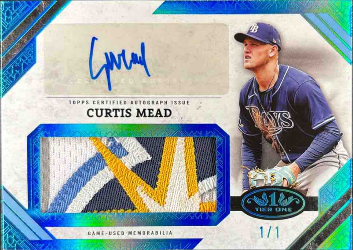 Curtis Mead 2025 Topps Tier One #AJR-CME Autographed Tier One Jumbo Relics - Platinum Patch /1 RAW