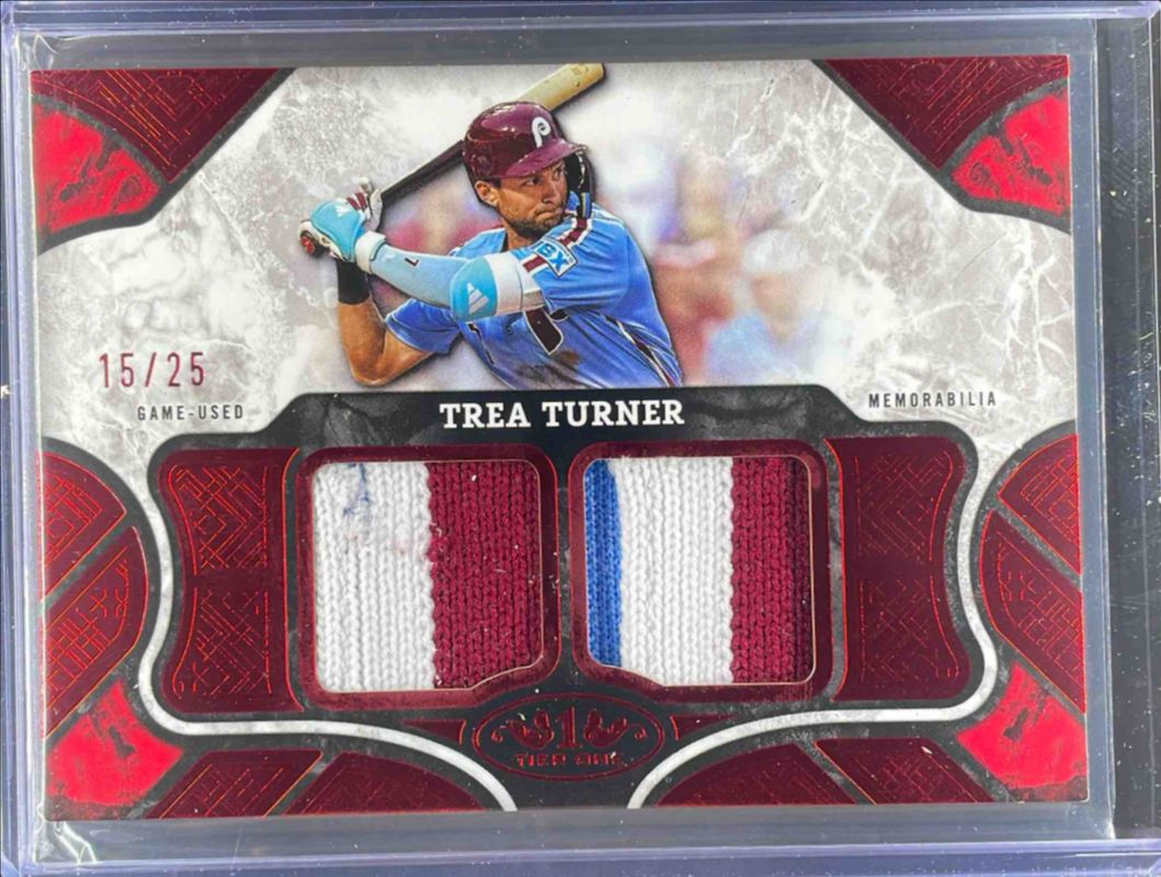 Trea Turner 2025 Topps Tier One #T1R-TT Tier One Relics - Dual Patch /20 RAW