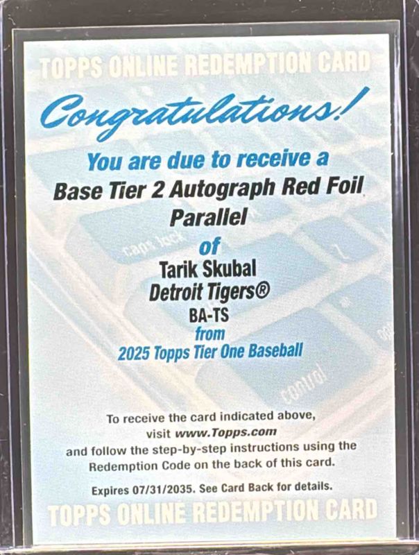 Tarik Skubal 2025 Topps Tier One #BA-TS Base Tier 2 Autographs - Red /20 RAW