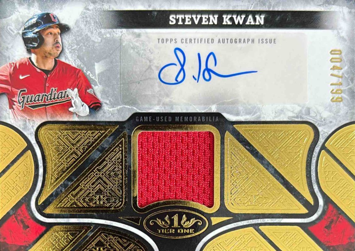 Steven Kwan 2025 Topps Tier One #AT1R-SK Autographed Tier One Relics /99 RAW
