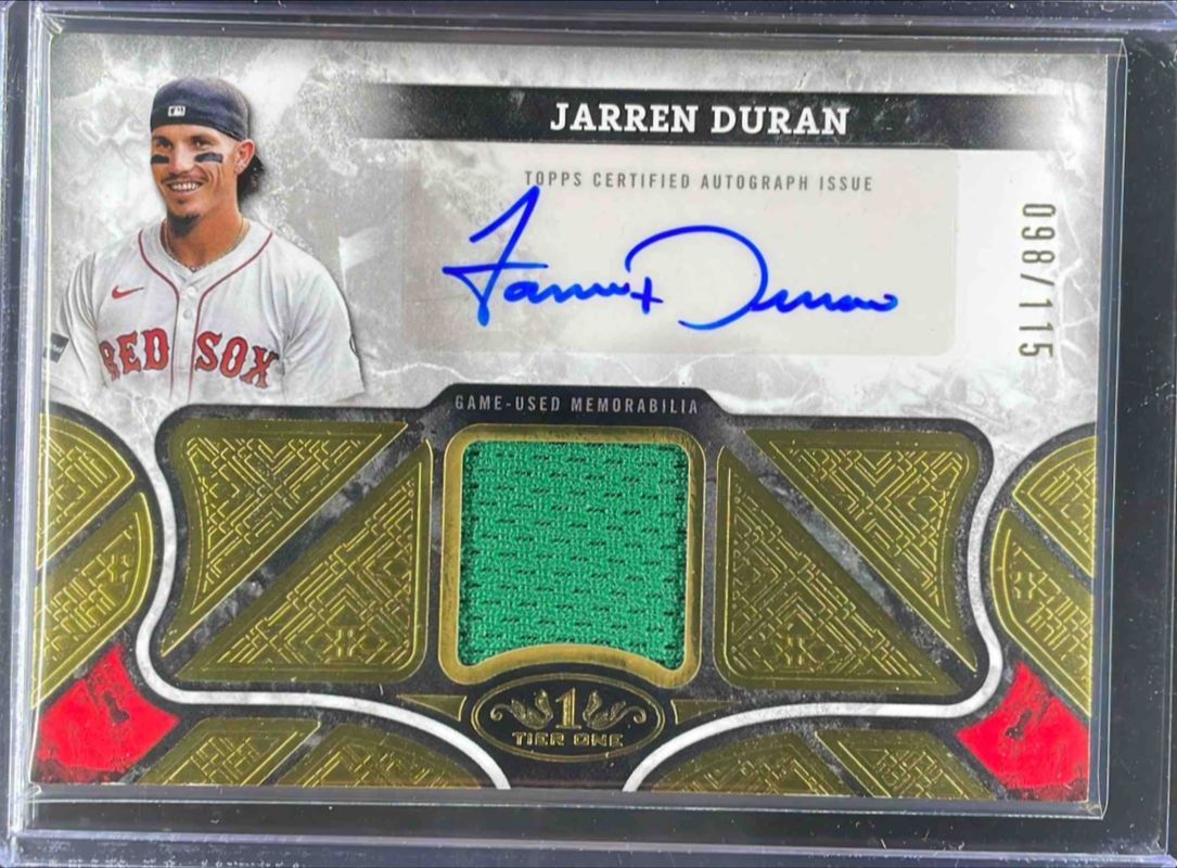 Jarren Duran 2025 Topps Tier One #AT1R-JD Autographed Tier One Relics /99 RAW