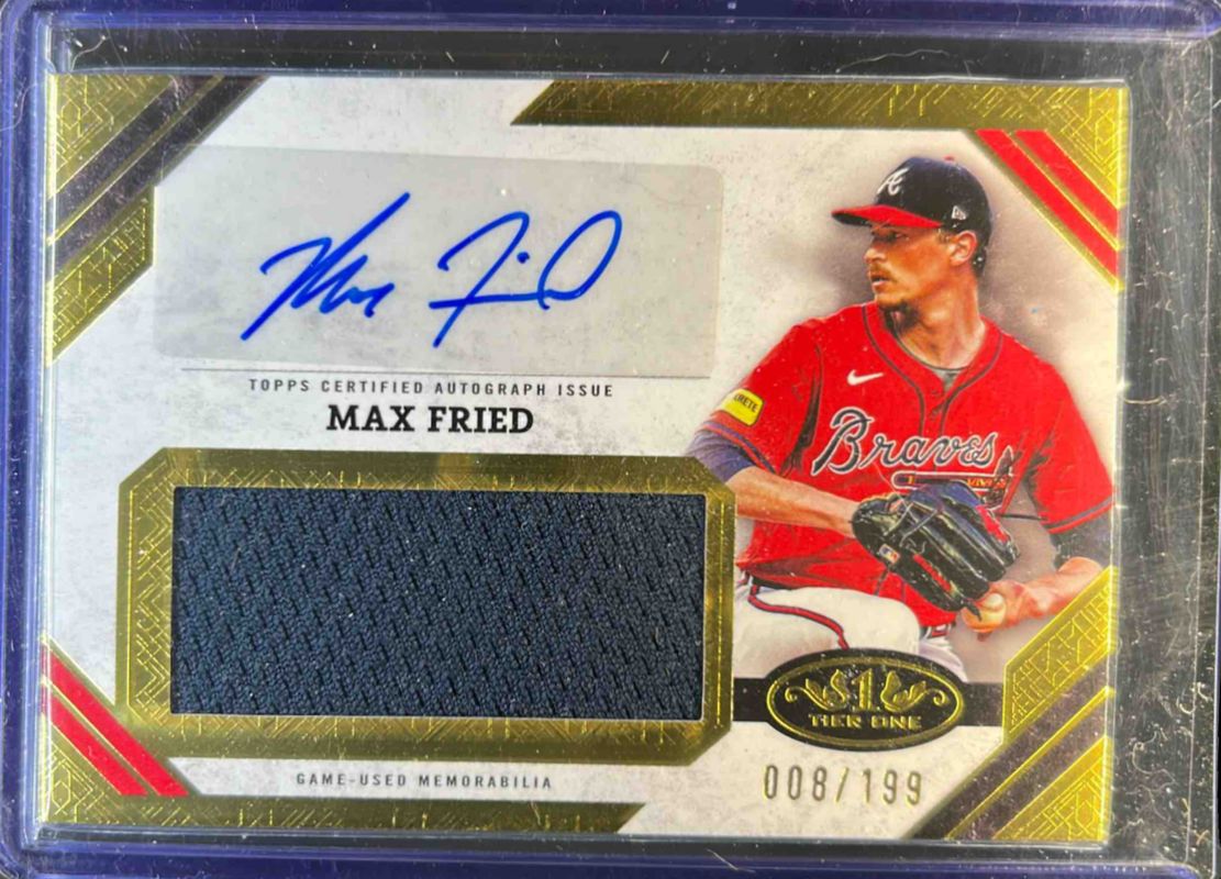 Max Fried 2025 Topps Tier One #AJR-MF Autographed Tier One Jumbo Relics /49 RAW