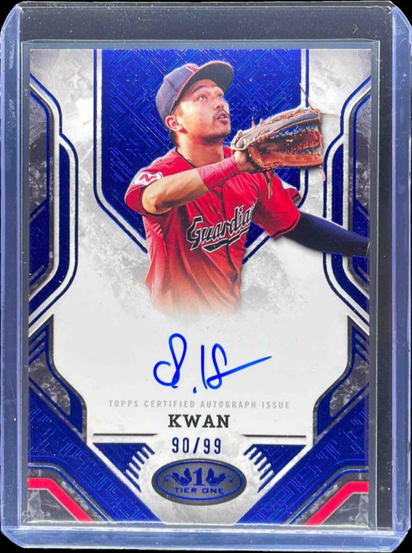 Steven Kwan 2025 Topps Tier One #PPA-SK Prime Performers Autographs - Blue Foil /99 RAW