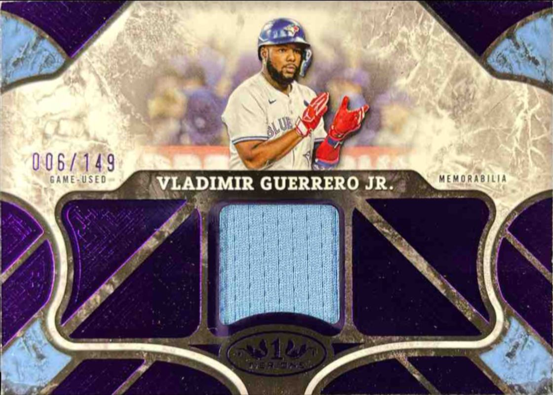 Aaron Judge / Bobby Witt Jr. / Vladimir Guerrero Jr. 2025 Topps Tier One #T1R-VG Tier One Relics - Purple Foil /149 RAW