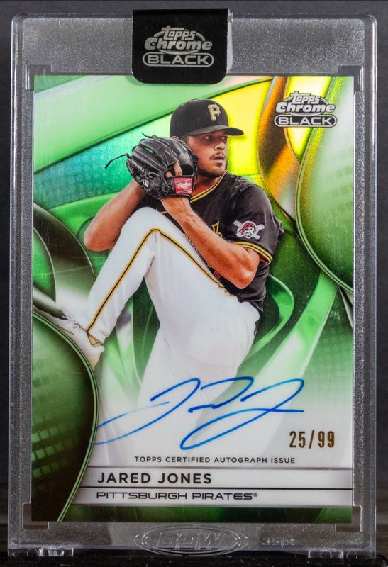 Jared Jones 2025 Topps Chrome Black #CBA-JJO Autographs - Green Refractor /99 RAW