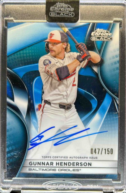 Gunnar Henderson 2025 Topps Chrome Black #CBA-GH Autographs - Blue Refractor /150 RAW