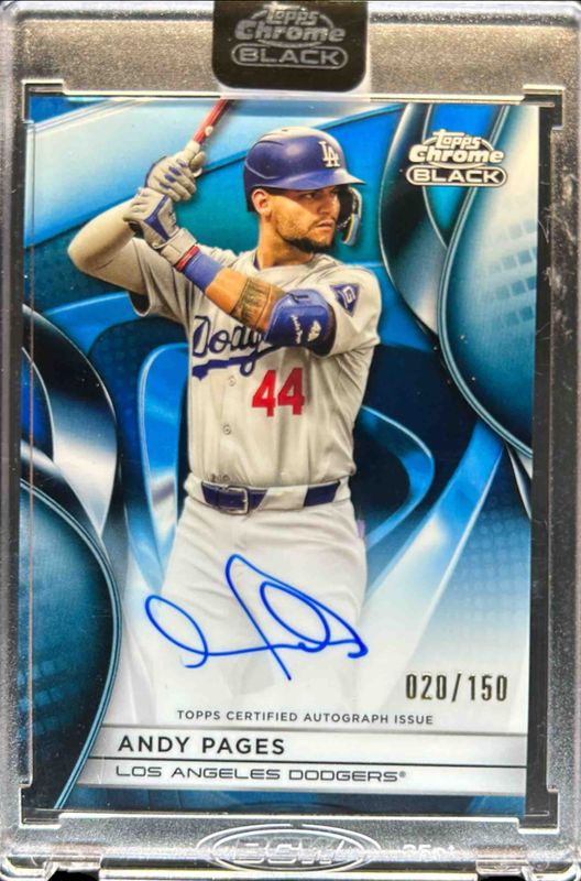 Andy Pages 2025 Topps Chrome Black #CBA-APA Autographs - Blue Refractor /150 RAW