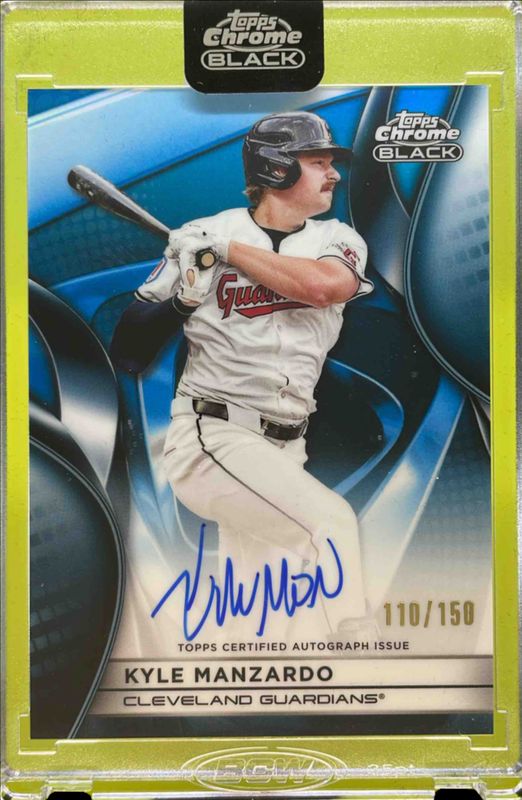Kyle Manzardo 2025 Topps Chrome Black #CBA-KM Autographs - Blue Refractor /150 RAW