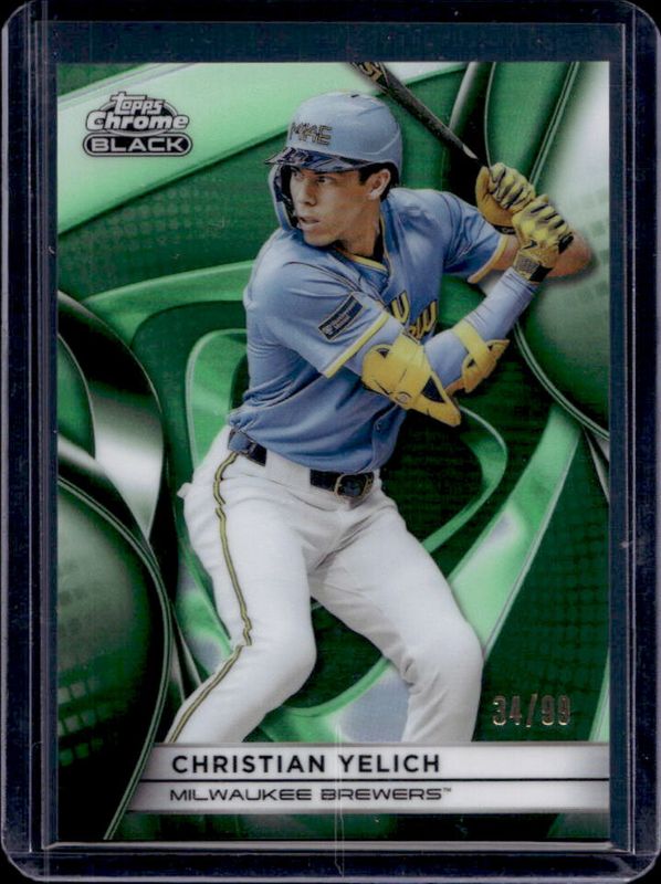 Christian Yelich 2025 Topps Chrome Black #114 Green Refractor /99 RAW