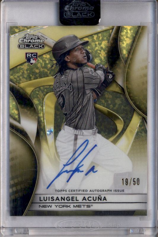 Luisangel Acuna 2025 Topps Chrome Black #CBA-LAC Autographs - Gold Mini-Diamond Refractor /50 Rookie RAW