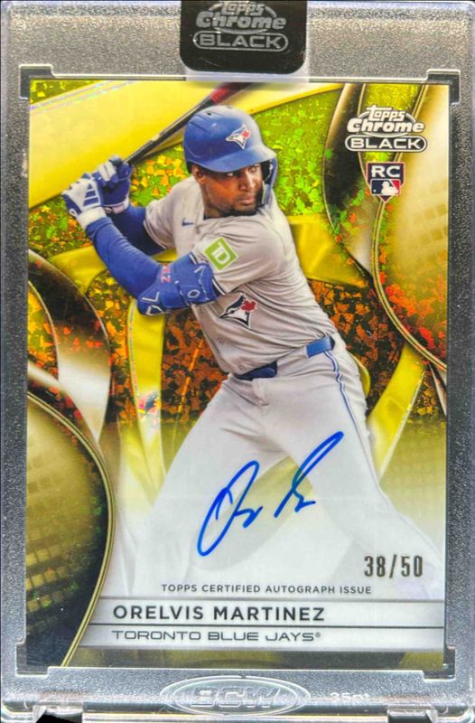 Orelvis Martinez 2025 Topps Chrome Black #CBA-OM Autographs - Gold Mini-Diamond Refractor /50 Rookie RAW