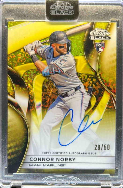 Connor Norby 2025 Topps Chrome Black #CBA-CN Autographs - Gold Mini-Diamond Refractor /50 Rookie RAW