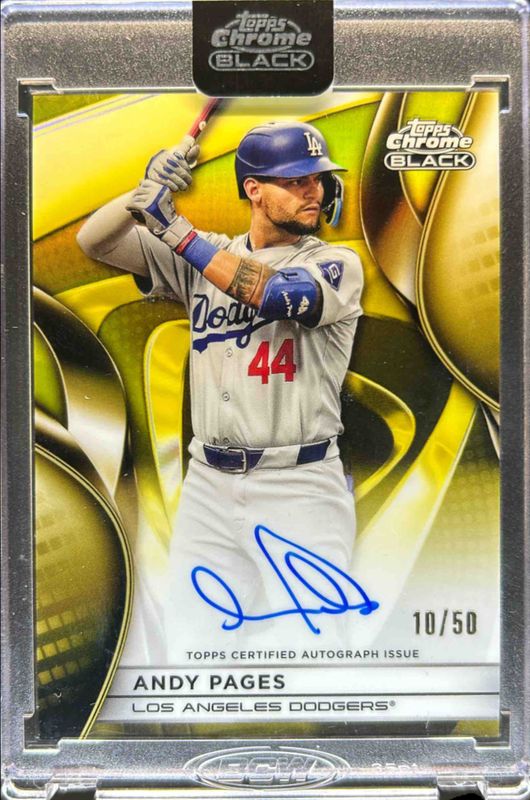 Andy Pages 2025 Topps Chrome Black #CBA-APA Autographs - Gold Refractor /50 RAW