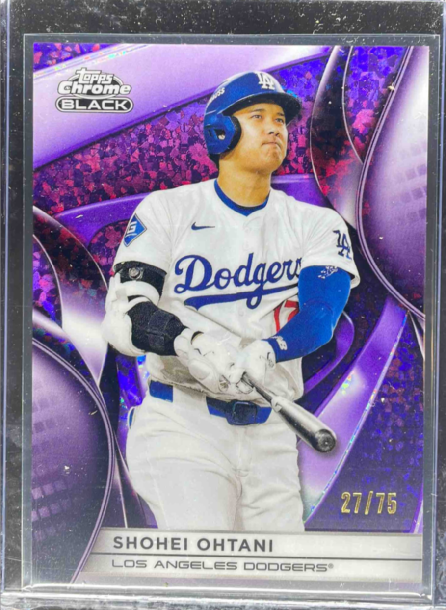 Shohei Ohtani 2025 Topps Chrome Black #50 Purple Mini Diamond