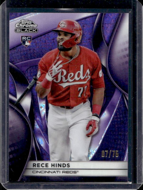 Rece Hinds 2025 Topps Chrome Black #149 Purple Mini Diamond Refractor /75 Rookie RAW