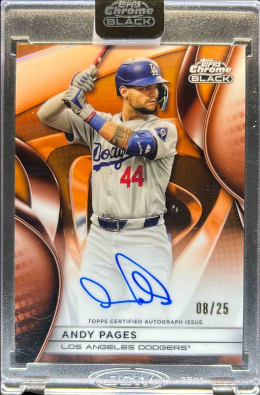 Andy Pages 2025 Topps Chrome Black #CBA-APA Autographs - Orange Refractor /25 RAW